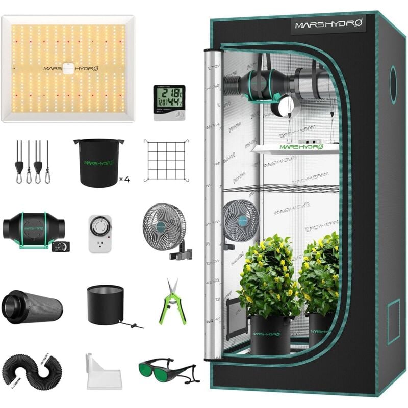 TS1000 Growzelt Komplettset 80X80X160cm Indoor Grow Set mit 4' Belüftungssat Led Grow Tent Kit led Grow Light Grow Lampe Kohlefilter - Mars Hydro