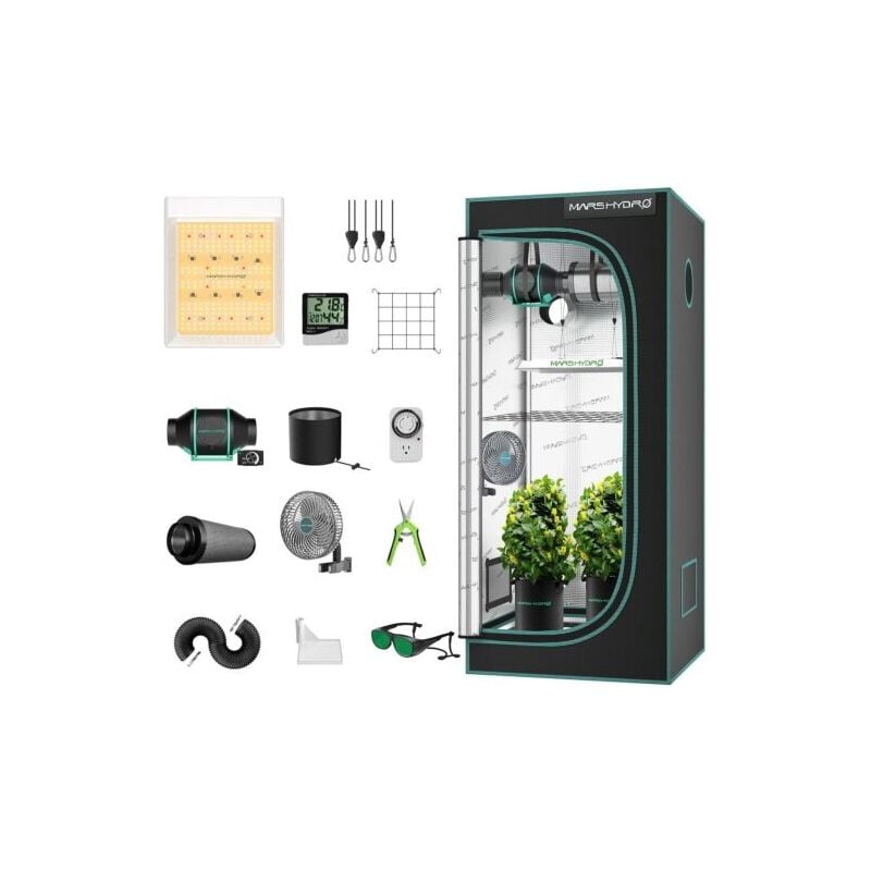 Mars Hydro - TS600 LED-Wachstumslicht 60 x 60 cm Pflanzenzelt-Ventilator-Set, geeignet für 1–3 Pflanzen