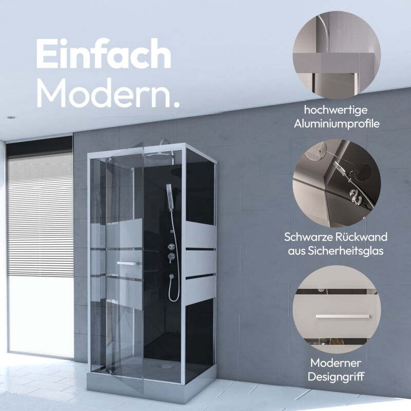 Dusche Komplett MARWELL Komplettdusche Fertigdusche Dusy 90 x 90 x 225 cm - komplett Set inkl. Duschwanne und Armatur - Runddusche mit Fronteinstieg