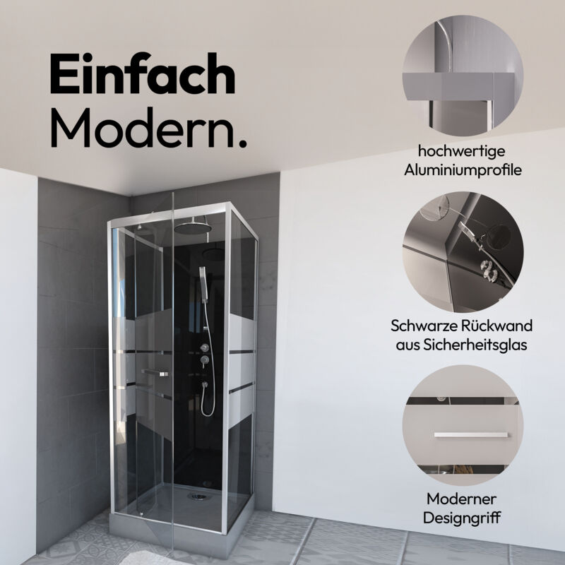 Dusche Komplett MARWELL Komplettdusche Fertigdusche Dusy 70 x 70 x 225 cm - komplett Set inkl. Duschwanne und Armatur - Runddusche mit Fronteinstieg