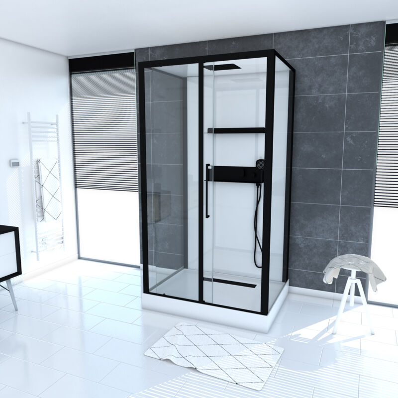 Dusche Komplett marwell Design Komplettdusche Fertigdusche White Isle 115 x 90 x 217 cm - Komplett Set inkl. Duschwanne und Armatur - reversibel