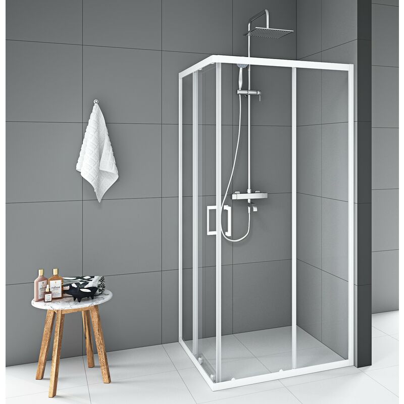 Duschkabine 90x90 Marwell Glasdusche Factory Eckdusche, weiß, 90 x 90 x 200 cm - Duschkabine mit matt weißem Aluminiumrahmen