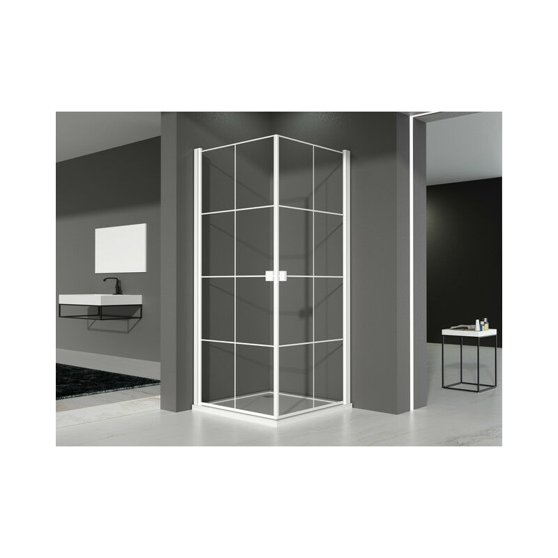 Glasdusche Factory White Rectangle 90 x 90 x 200 cm - weiß - Eckdusche - Duschkabine - Dusche - Duschabtrennung - Duschwand - weiße Dusche - Marwell