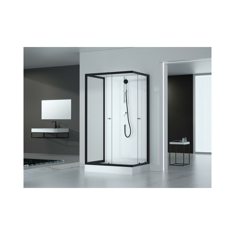 Dusche Komplett Marwell Komplettdusche Fertigdusche Black and White 80 x 110 x 200 cm - Komplett Set inkl. Duschwanne und Armatur - Duschkabine mit