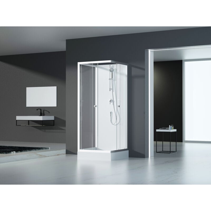 Dusche Komplett MARWELL Komplettdusche Fertigdusche White Dream 90 x 90 x 200 cm - Komplett Set inkl. Duschwanne und Armatur - reversibel aufbaubar