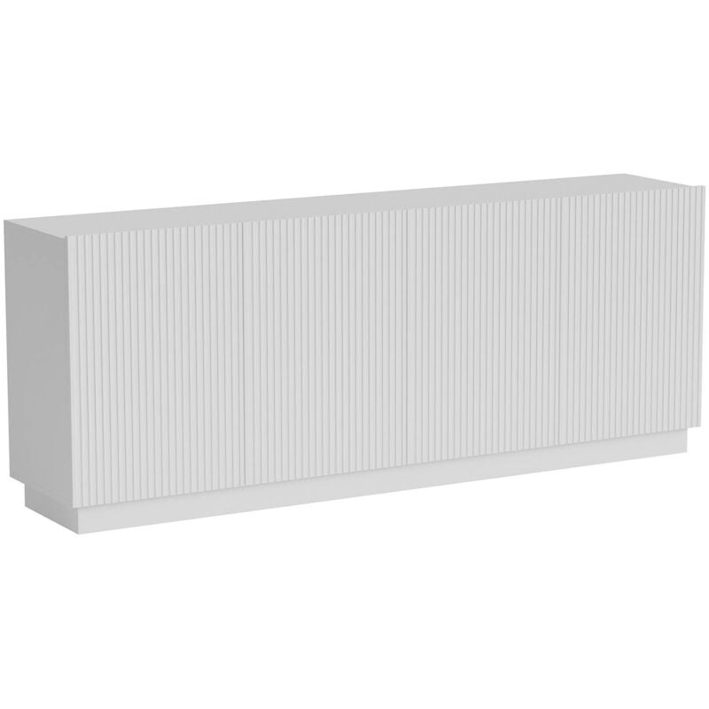 Masainas Sideboard, Wohnzimmer-Sideboard mit vier Flügeltüren, Schilfoptik-Design, 150x40 h48 cm, Weiß