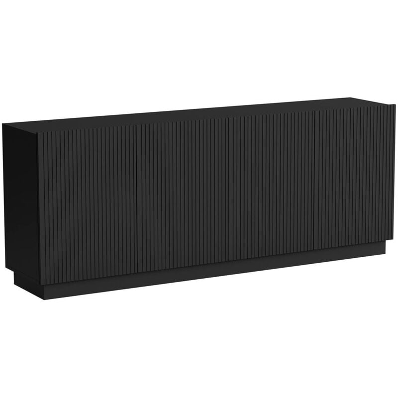 Masainas Sideboard, Wohnzimmer-Sideboard mit vier Flügeltüren, geriffeltes Design, 150 x 40 x 48 cm, Schwarz