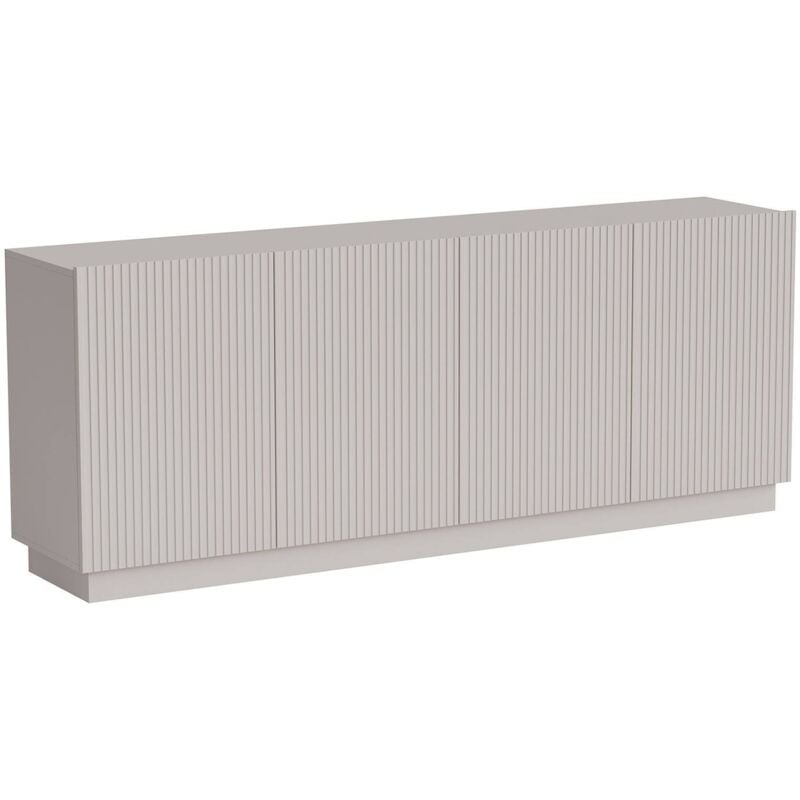 Masainas Sideboard, Wohnzimmer-Sideboard mit vier Flügeltüren, geriffeltes Design, 150 x 40 x 48 cm, Beige