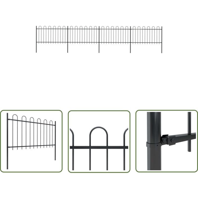 The Living Store Gartenzaun mit Bügel-Design Stahl 6,8 x 1 m Schwarz - Gartenzaun - Stahlezaunt - Metallzaun - Zaun Schwarz - Zaunstäbe