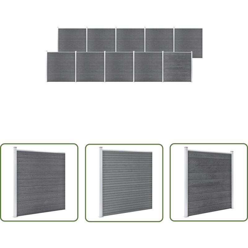The Living Store Gartenzaun wpc 1737x186 cm Grau - Gartenzaun - wpc Zaun - Holz-Kunststoff-Zaun - Grauer Zaun - Freisitzabgrenzung