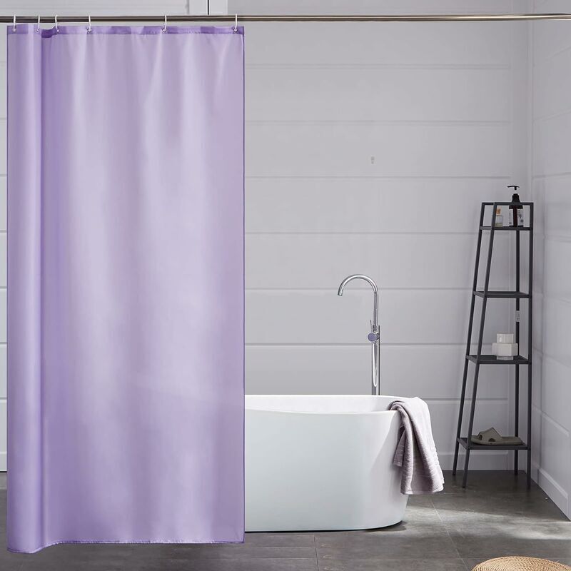 Maschinenwaschbarer Duschvorhang, schimmelresistent, lila Polyestergewebe, kleiner wasserdichter Duschvorhang für Badewanne oder Badezimmer mit 8