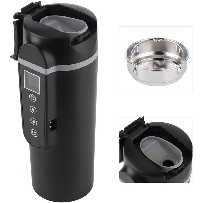 Mascot Auto-Wasserkocher, 12 V/24 V Auto-Wasserkocher, beheizter Wasserbecher für Auto/LKW, tragbarer Auto-Wasserkocher mit LCD-Display aus 304