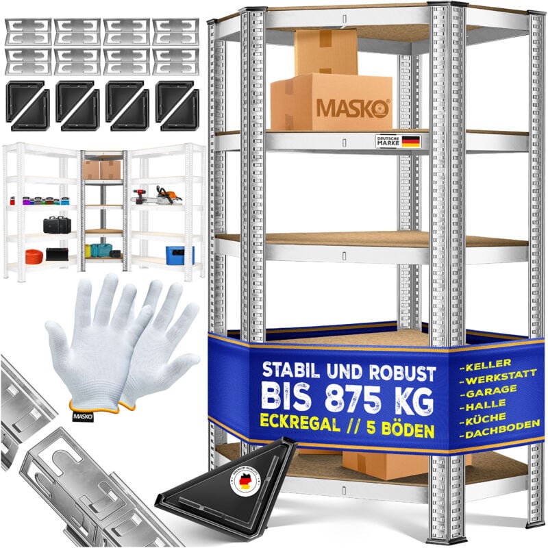 Eckregal Lagerregal Schwerlastregal Kellerregal 180x75x40cm bis 875 kg 5 verstellbare Ablagen MDF-Platten Regal aus Metall Steckregal Silber - Masko