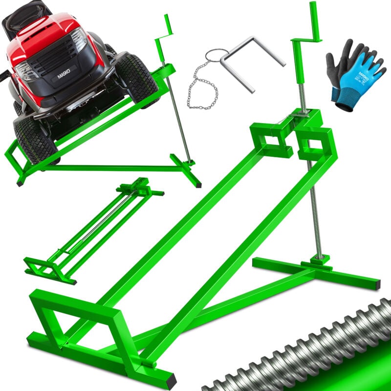 Masko - Rasentraktor Heber 400kg Aufsitzmäher Hebevorrichtung Rasentraktorheber Reinig.Hilfe Hebebühne inkl. Arbeitshandschuhe Grün