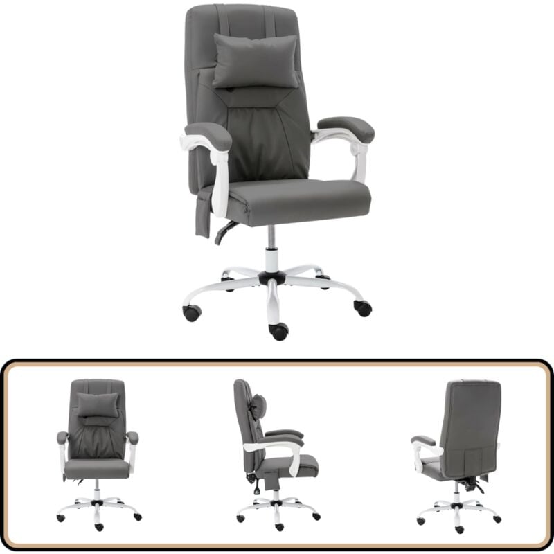 Massage-Bürostuhl Grau Kunstleder - Massage Stuhl - Bürostuhl - Ergonomischer Stuhl - Höhenverstellbarer Stuhl - Sitzkomfort