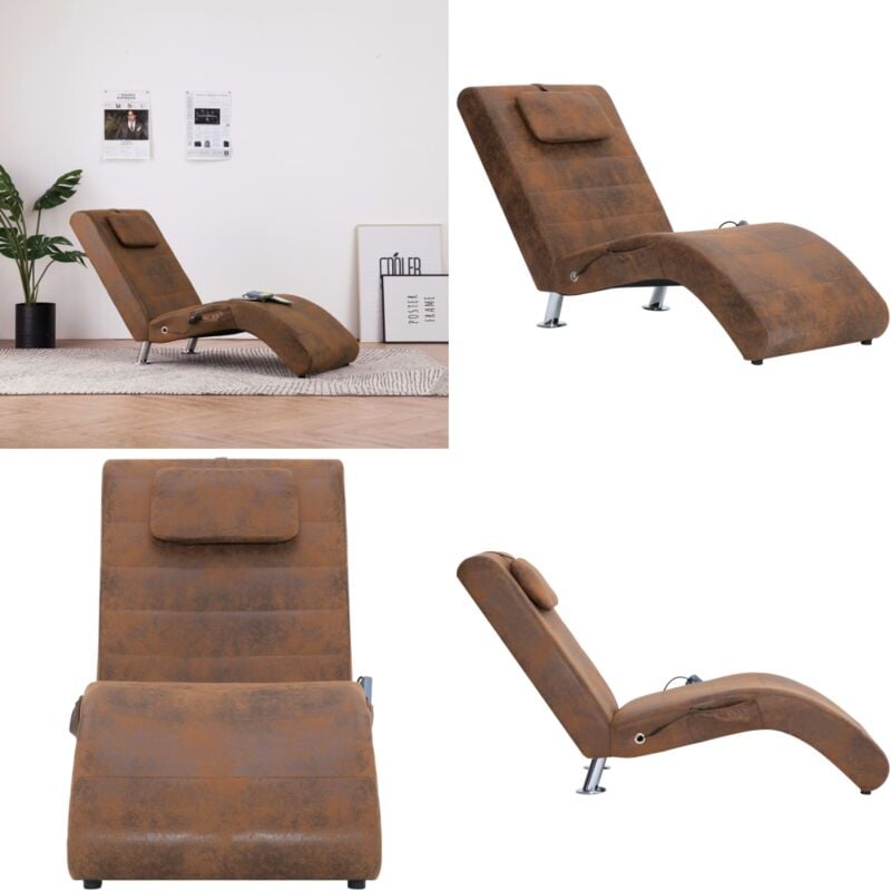 Massage Chaiselongue mit Kissen Braun Wildleder-Optik - Massage-Stuhl - Relaxliege - Chaise Longue - Lederlook - Braun - Home & Living
