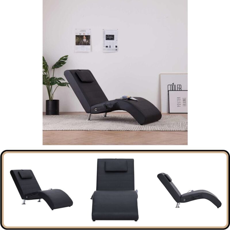 Massage-Chaiselongue mit Kissen Schwarz Kunstleder - Massage-Liege - Chaise Longue - Relaxliege - Lounge Sessel - Wohnraum Dekoration