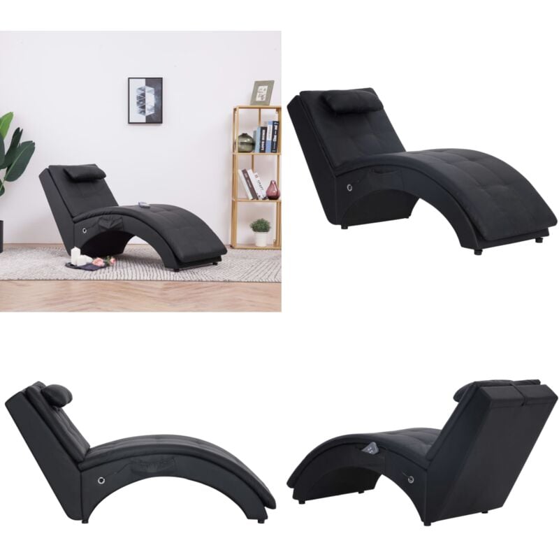 Massage Chaiselongue mit Kissen Schwarz Kunstleder - Massage-Stuhl - Relaxliege - Chaise Lounge - Lederstuhl - Wohnzimmermöbel - Home & Living
