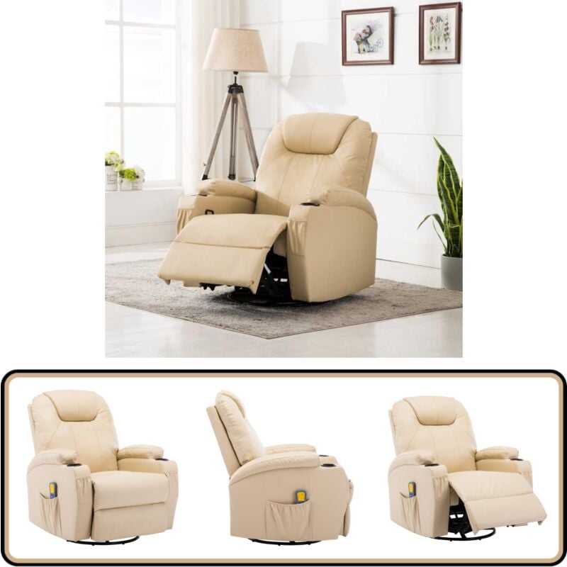 Massage-Schaukelsessel Creme Kunstleder - Massage Stuhl - Relaxsessel - Fernsehsessel - Elektrischer Massage Stuhl - Schaukelsessel