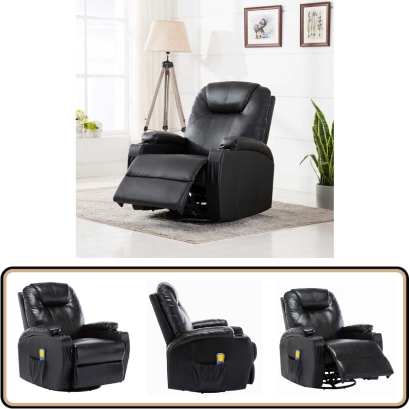 Massage-Schaukelsessel Schwarz Kunstleder - Massage Stuhl - Elektrischer Massage Stuhl - Relaxsessel - Fernsehsessel - Schaukelsessel