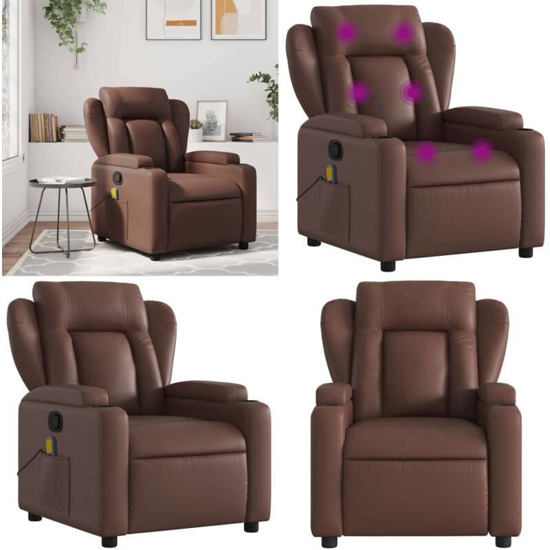 Massagesessel Braun Kunstleder - Massage Sessel - Relaxsessel - TV-Sessel - Bequeme Lounge Sessel - Lederlook Sessel - Home & Living