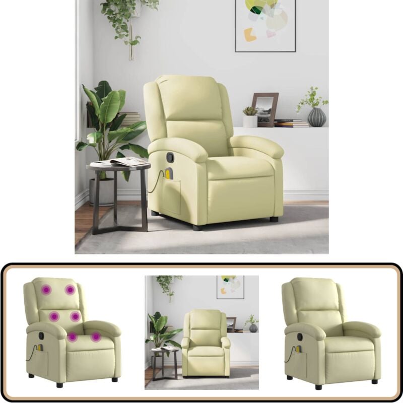 Massagesessel Creme Echtleder - Massage Stuhl - Relaxsessel - TV-Sessel - Leder Sessel - Bequemem Sessel