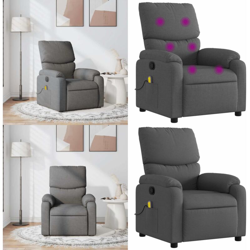 Massagesessel Dunkelgrau Stoff - Massage Stuhl - Relaxstuhl - TV-Sessel - Bequeme Lounge - Polstersitz - Home & Living