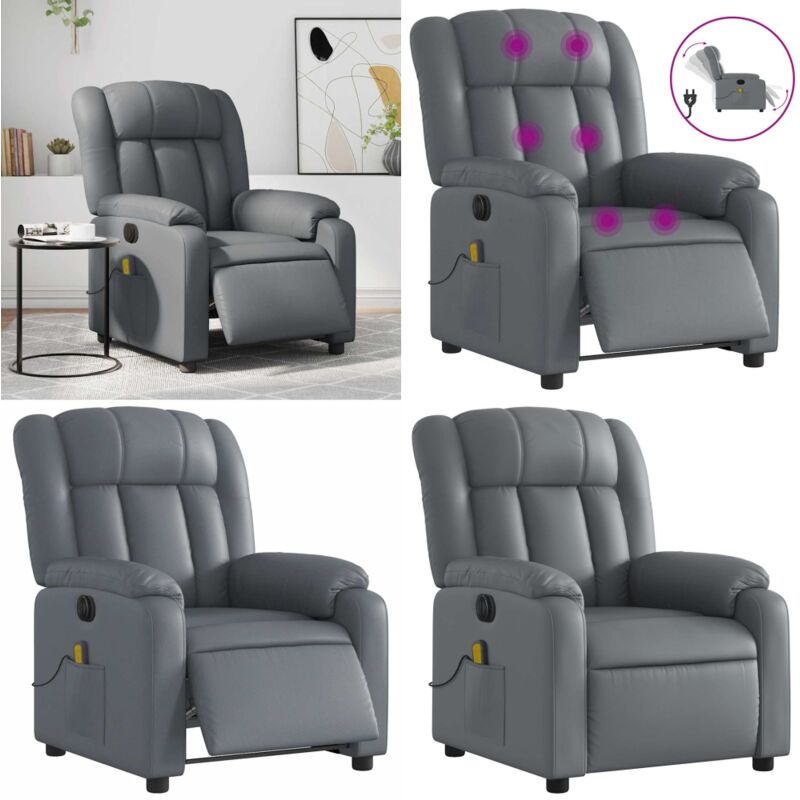 Massagesessel Elektrisch Grau Kunstleder - Massage Stuhl - Elektrischer Sessel - Relaxsessel - Fernsehsessel - Bequeme Lounge Chair - Home & Living