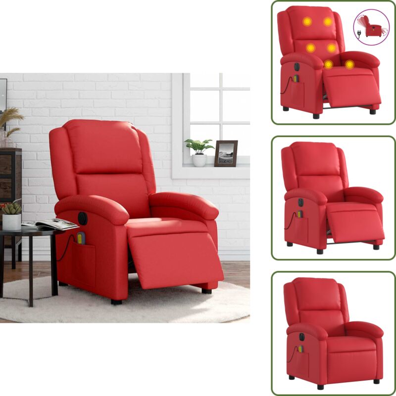Massagesessel Elektrisch Rot Kunstleder - Massage Sessel - Elektrischer Sessel - Relaxsessel - Fernsehsessel - Leder Sessel