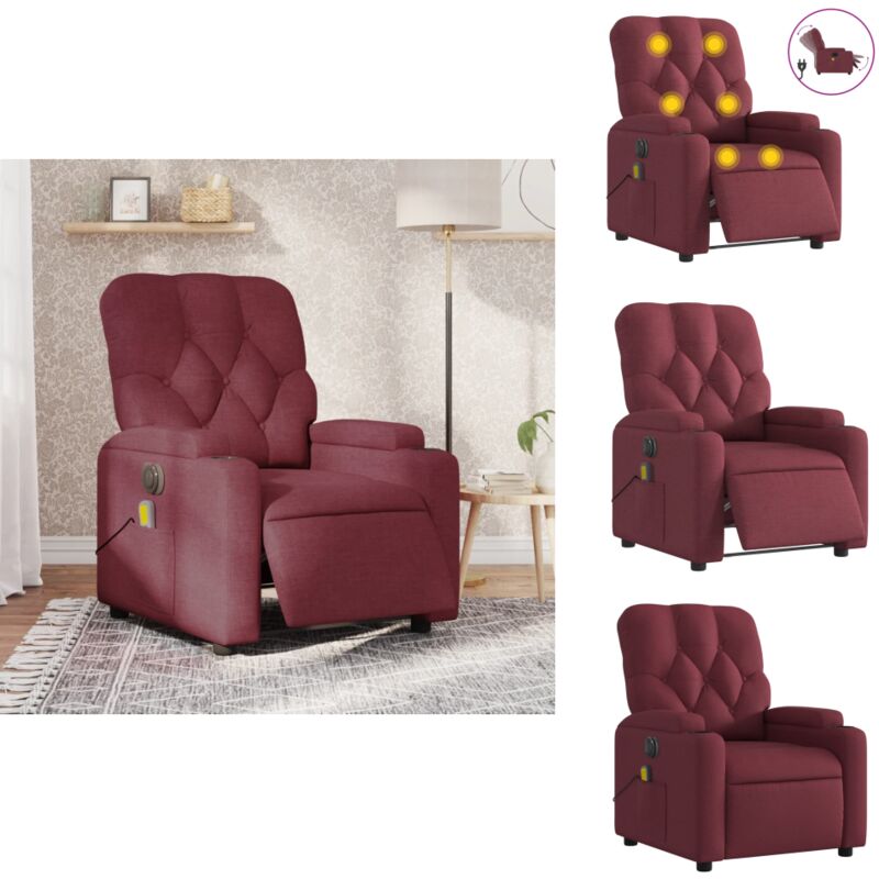 Massagesessel Elektrisch Weinrot Stoff - Massage Stuhl - Elektrischer Massagesessel - Entspannungsstuhl - Fernsehsessel - Relaxsessel