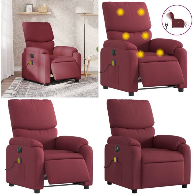 Massagesessel Elektrisch Weinrot Stoff - Massage Stuhl - Elektrischer Massagesessel - Entspannungsstuhl - Fernsehsessel - Relaxsessel - Home & Living