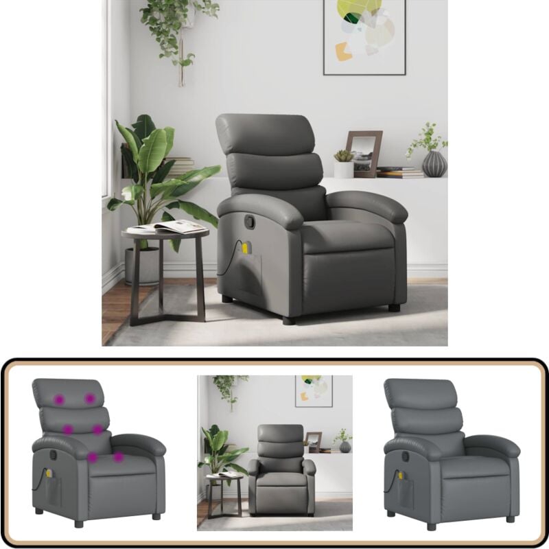 Massagesessel Grau Kunstleder - Massage Stuhl - Relaxstuhl - TV-Sessel - Bequeme Lounge Chair - Elektrischer Massage Sessel