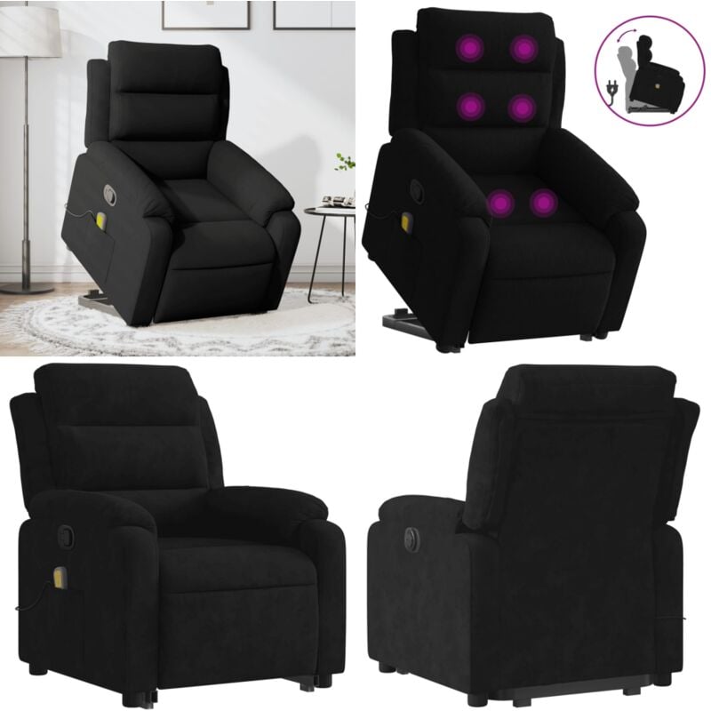Massagesessel mit Aufstehhilfe Schwarz Samt - Massage Sessel - Samt Sessel - Fernsehsessel - Relaxsessel - Elektrischer Lift Sessel - Home & Living
