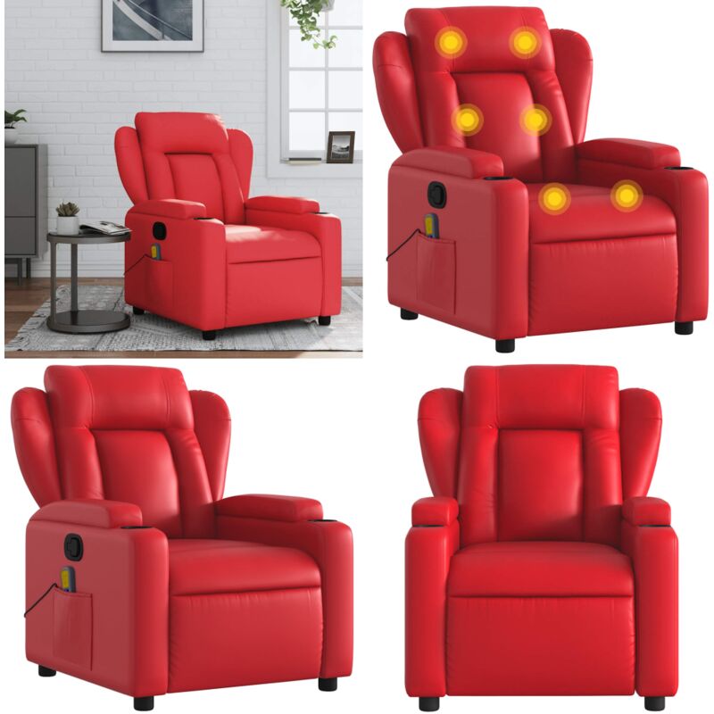 Massagesessel Rot Kunstleder - Massage Sessel - Relaxsessel - TV-Sessel - Wohnzimmersessel - Lederlook Sessel - Home & Living