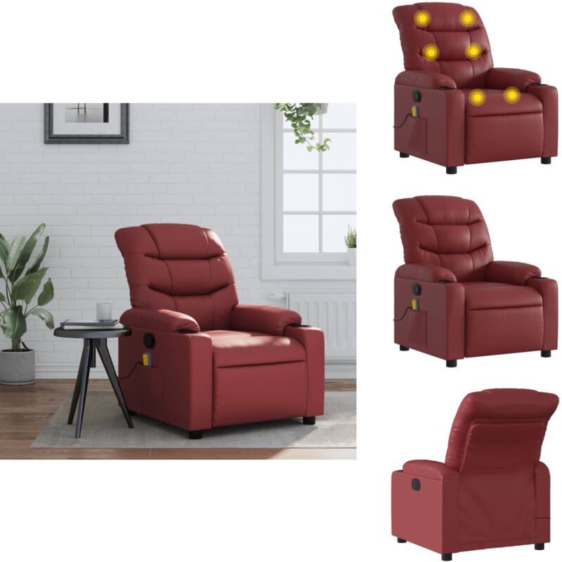 Massagesessel Weinrot Kunstleder - Massage Sessel - Relaxsessel - Fernsehsessel - Wohnzimmersessel - Leder Sessel