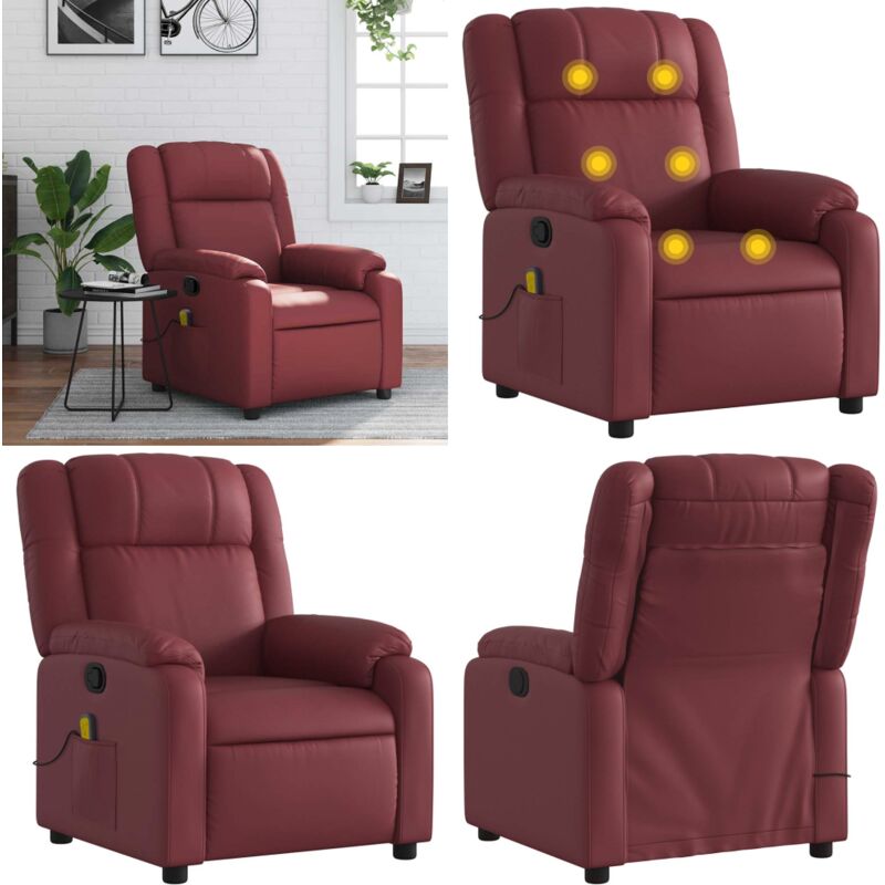 Massagesessel Weinrot Kunstleder - Massage Stuhl - Relaxstuhl - TV-Sessel - Bequeme Lounge Chair - Lederlook Sessel - Home & Living