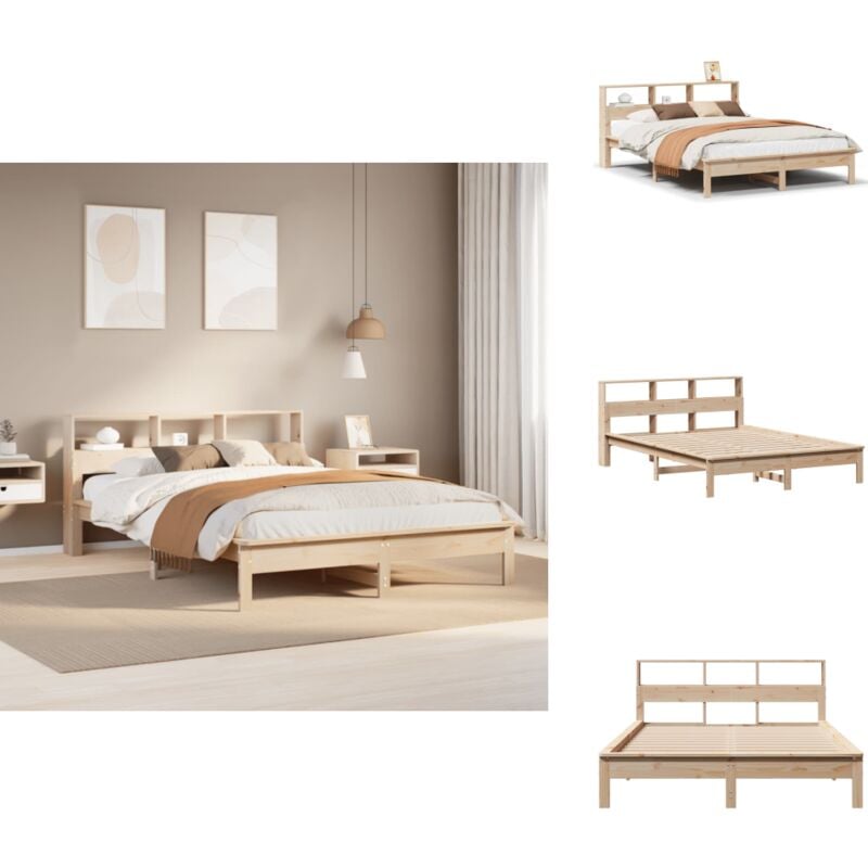 Massivholzbett mit Regal ohne Matratze 120x200 cm Kiefer - Bett Mit Regal - Bett Mit Bücherregal - Holzbett Mit Regal - Holzbett Mit Bücherregal