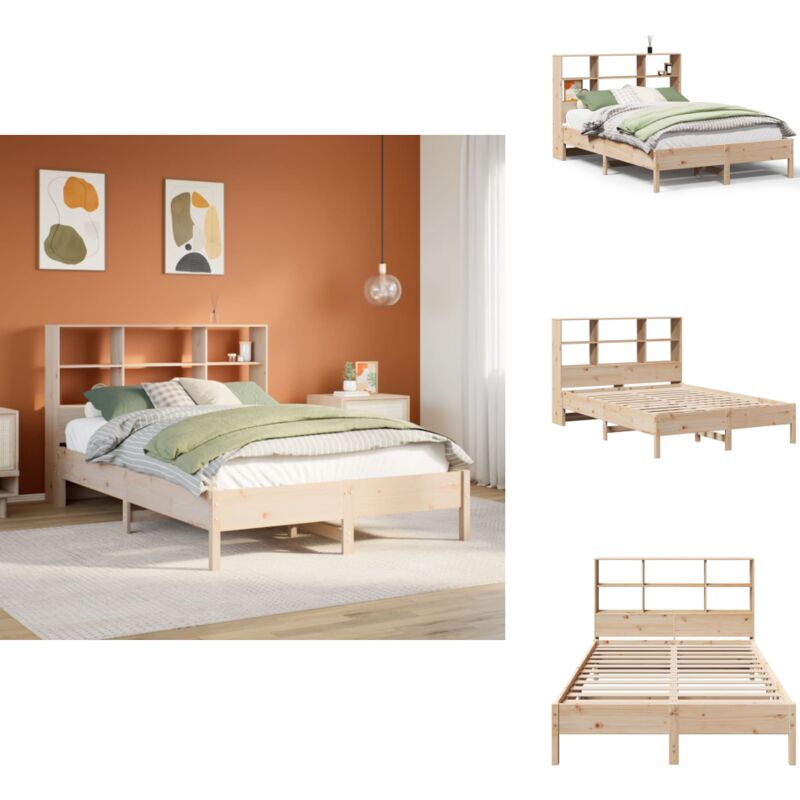 Massivholzbett mit Regal ohne Matratze 140x200 cm Kiefer - Bett Mit Regal - Bett Mit Bücherregal - Holzbett Mit Regal - Holzbett Mit Bücherregal