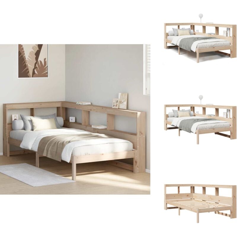 Massivholzbett mit Regal ohne Matratze 90x200 cm Kiefer - Bett Mit Regal - Bett Mit Bücherregal - Holzbett Mit Regal - Holzbett Mit Bücherregal