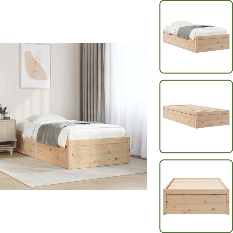 Massivholzbett ohne Matratze 90x190 cm Kiefernholz - Massivholzbette - Kiefernholzbette - Holzbetten - Modernes Bett - Schlichtes Bett