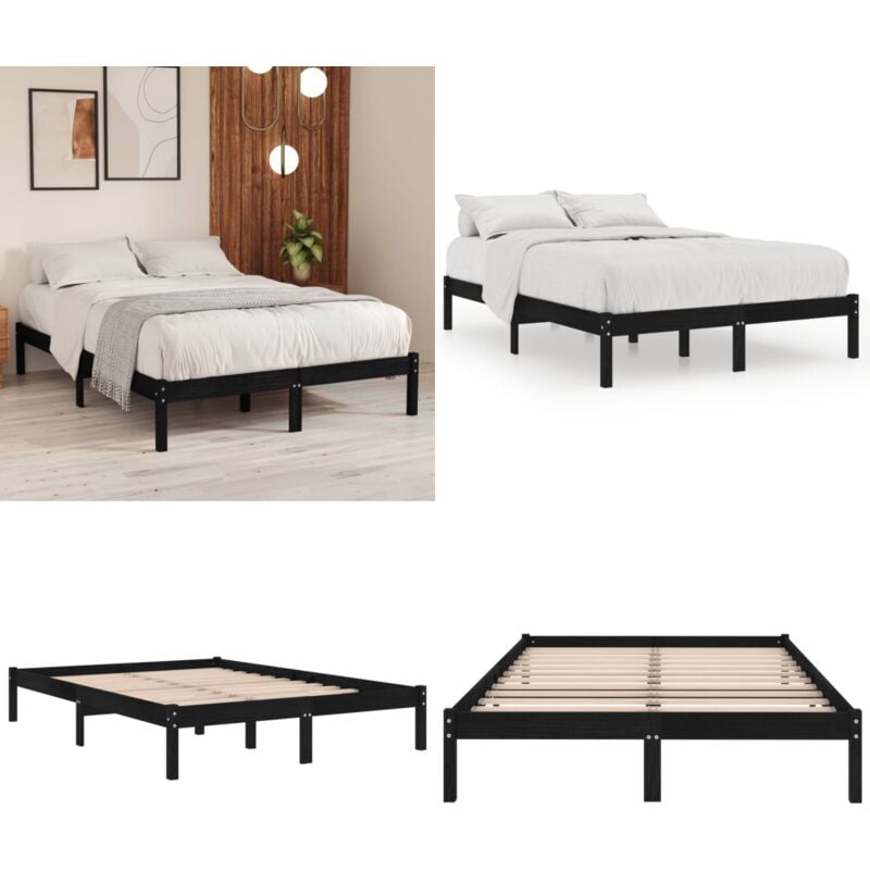 Massivholzbett Schwarz Kiefer 140x190 cm - Holzbett - Doppelbett - Kiefer Massiv - Schwarzes Bett - Modernes Bett - Home & Living