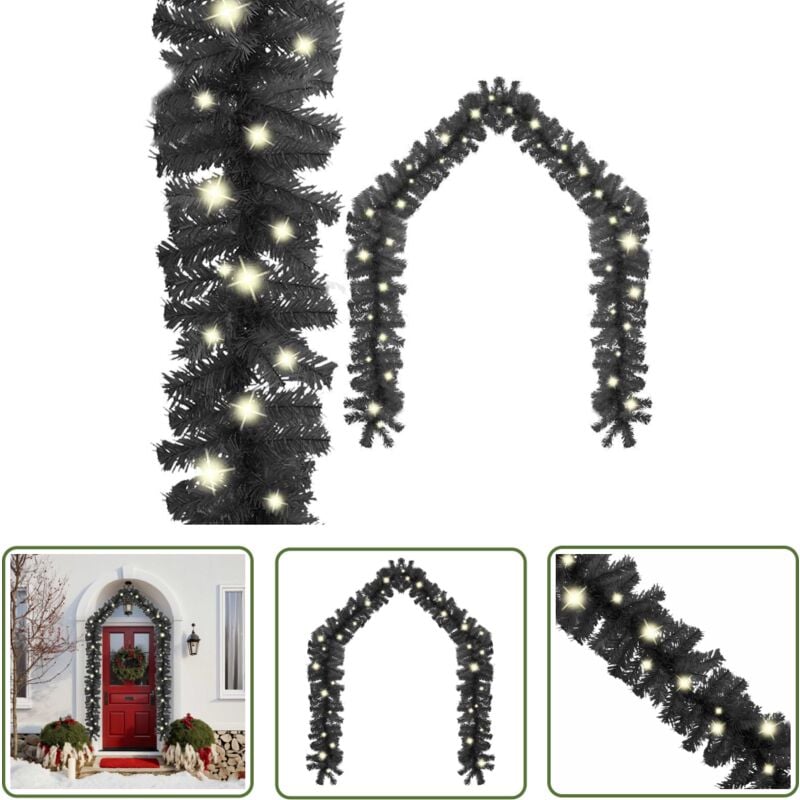 The Living Store Weihnachtsgirlande mit led 10 m Schwarz - Weihnachtsdeko - Lichterkette - LED-Beleuchtung - Christbaumschmuck - Innendekoration