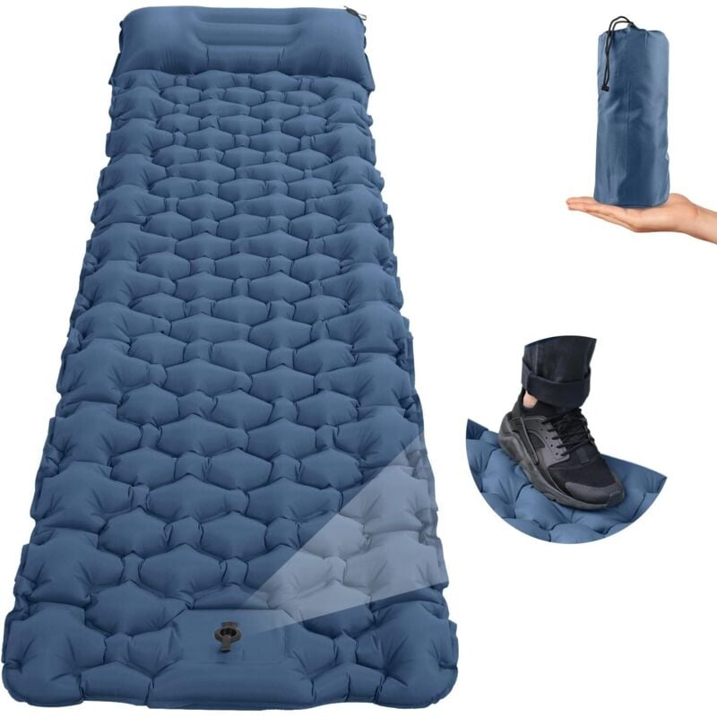 Selbstaufblasende Camping-Isomatte mit Fußpumpe, 200 x 70 x 8 cm, verdickte Luftmatratze, ultraleichte, feuchtigkeitsbeständige Schlafmatte,