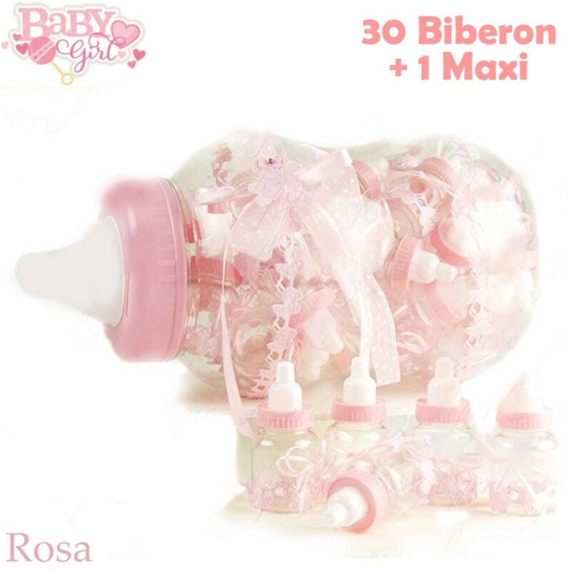 Trade Shop Traesio - Trade Shop - maxi rosa gezuckerte mandel flasche geburt idee 30 stück baby +1 maxi taufe -