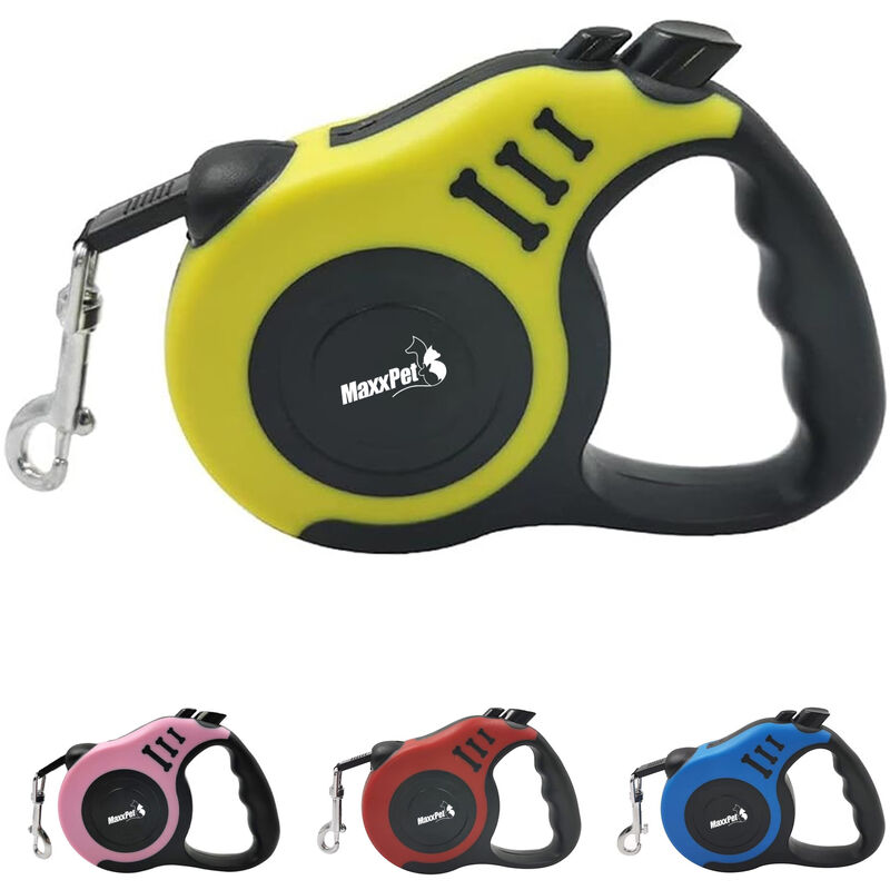 MaxxPet Einziehbare Hundeleine - Hundeleine 5 Meter - Hundeleine mit Bremsknopf - bis 15 kg - Gelb