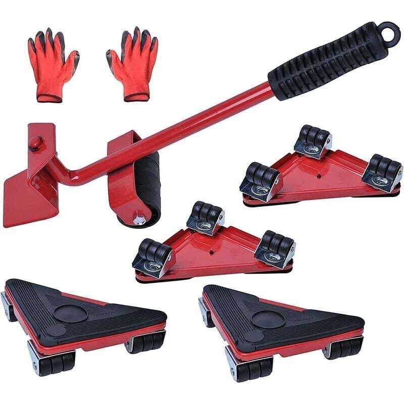 Möbeltransporter mit 360-Grad-Schwenkrädern, 300 kg Tragkraft mit Handschuhen für Sofas und Kühlschränke (rot)