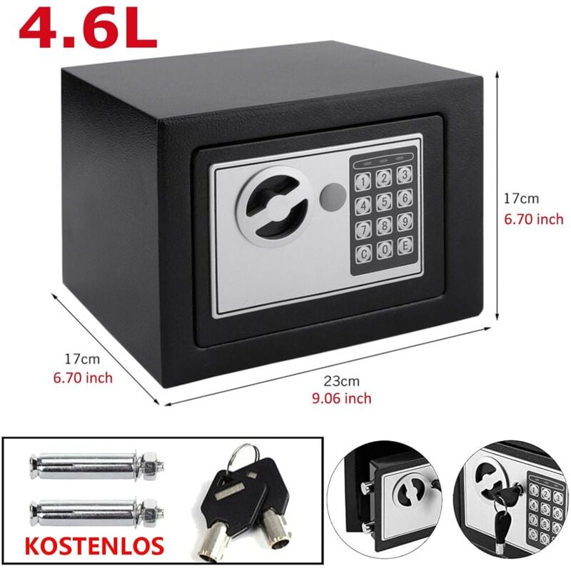 Möbeltresor Safe Elektronikschloss Tresor mit zahlenschloss & 2 Schlüssel Wandtresor Klein Elektronik Safe Doppelbolzenverriegelung Schranksafe, für