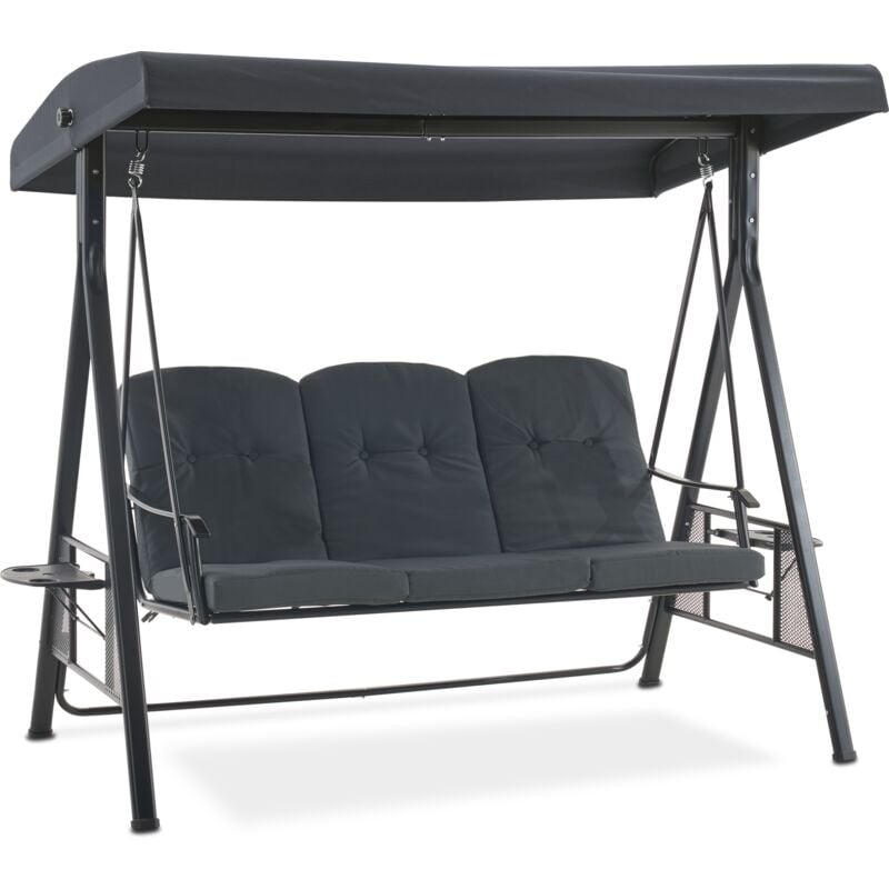 M Mcombo 3-Sitzer Hollywoodschaukel, Gartenliege wetterfest, Gartenschaukel Outdoor, Schaukelbank mit Sonnendach, Dunkgelgrau, 4092