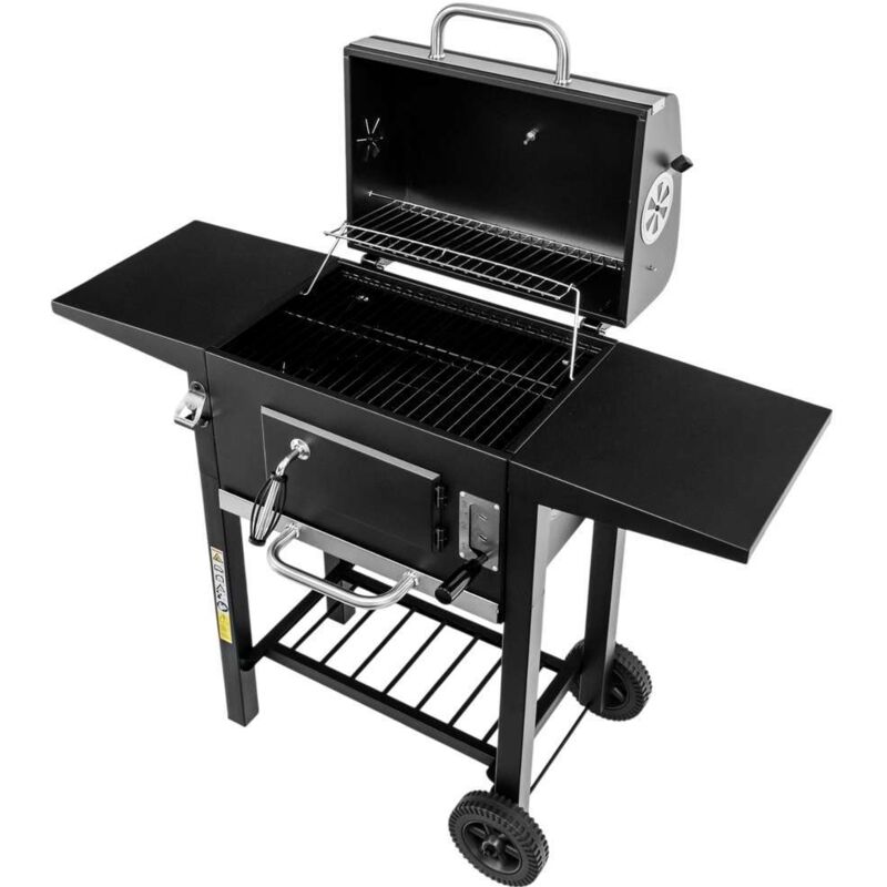 Mega-M Holzkohlegrill für den Garten, 2x Seitentisch, emaillierter Grillrost 42x30 N