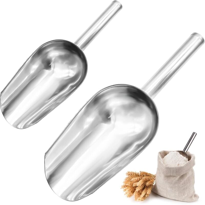 Set mit 2 Mehlschaufeln aus Edelstahl, 19 cm (8 Zoll) und 22 cm (9 Zoll) – Kaffeeschaufel für Küche, Bar, Hochzeit, Mehl, Lebensmittel, Süßigkeiten,